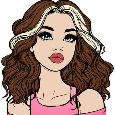 realistic girl with wavy hair and lips