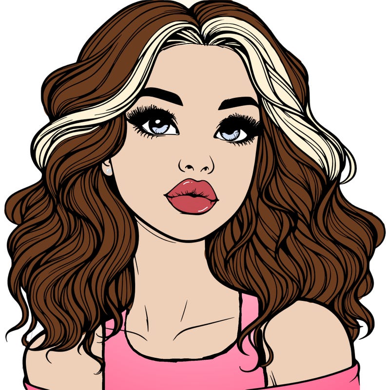 realistic girl with wavy hair and lips