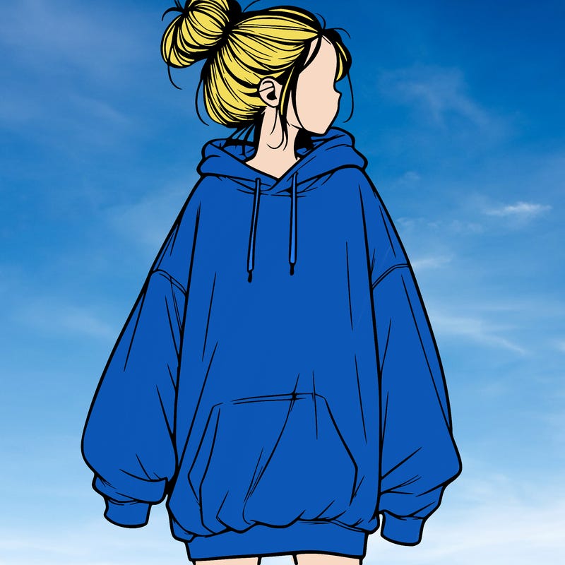 realistic girl with a oversized sweatshirt on and a bun