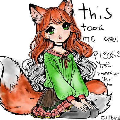 realistic girl with fox ears and tail