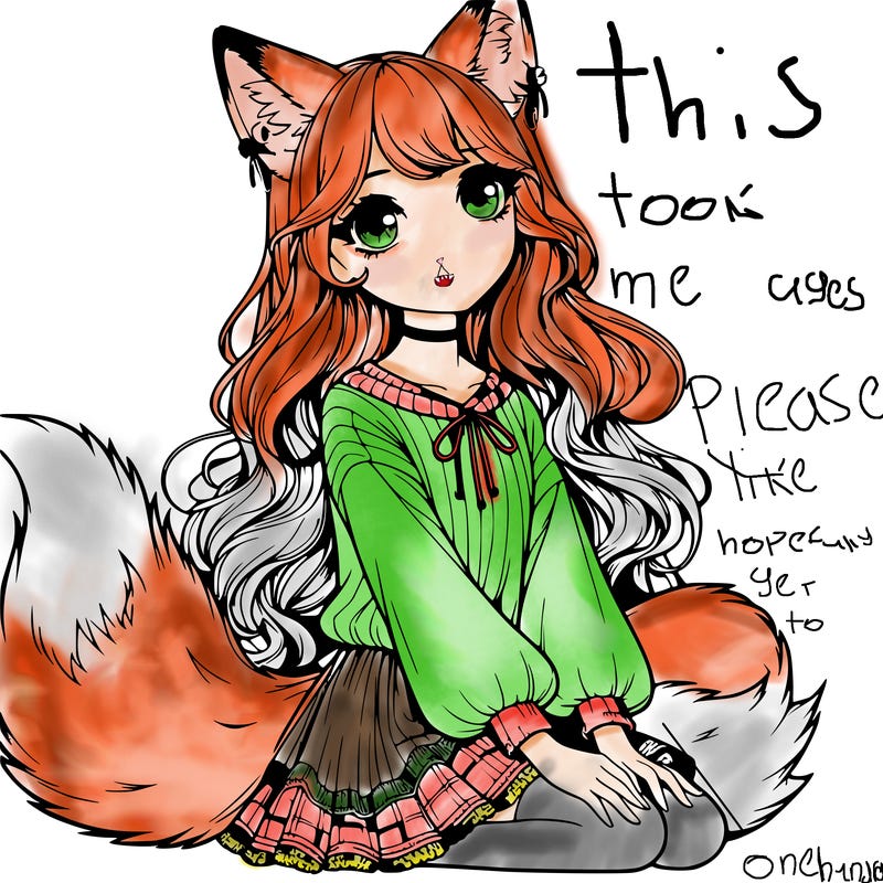 realistic girl with fox ears and tail