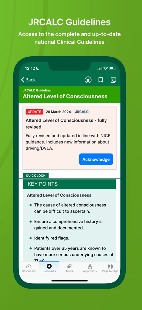 JRCALC PLUS - JRCALC PLUS app displaying national clinical guidelines for prehospital professionals