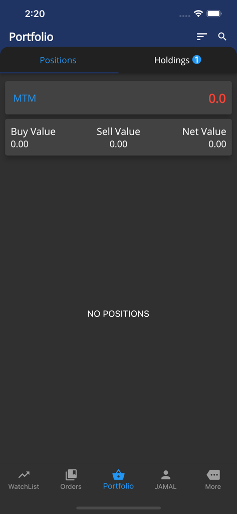 MYNT Zebu - Portfolio positions screen of the MYNT Zebu mobile trading application showing MTM and net values.