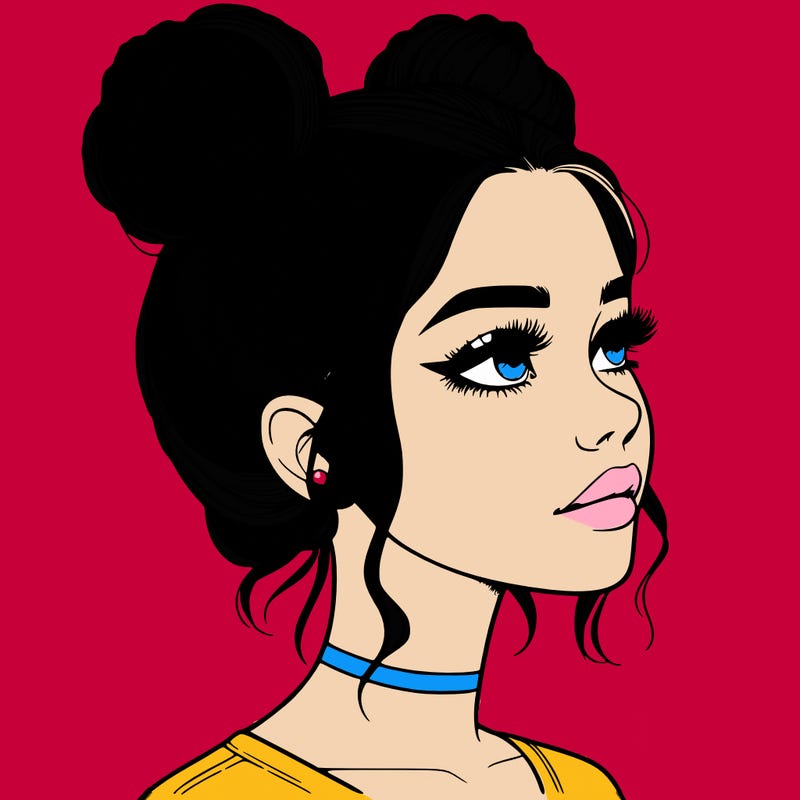 realistic girl with buns on the top of her head