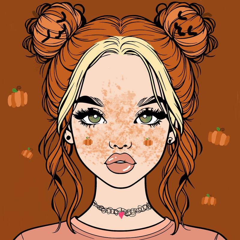 realistic girl with two buns in hair and lips