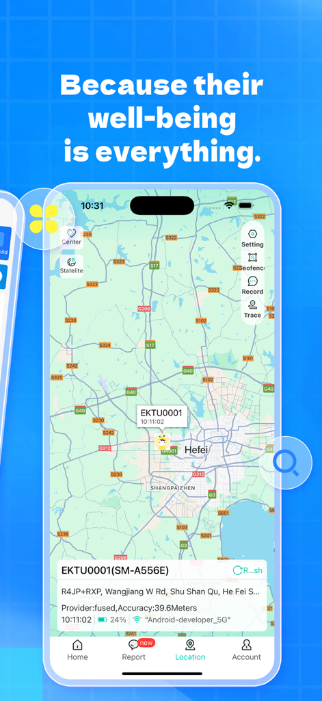 KidsLink Kids - KidsLink app interface showing real time GPS location tracking of a child device on a map
