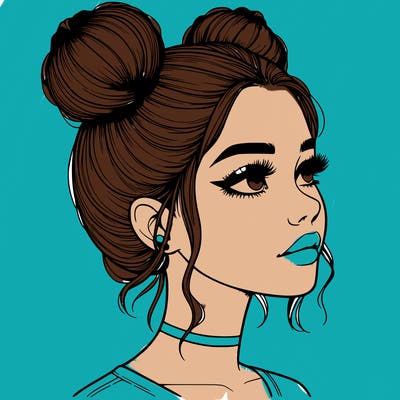 realistic girl with buns on the top of her head