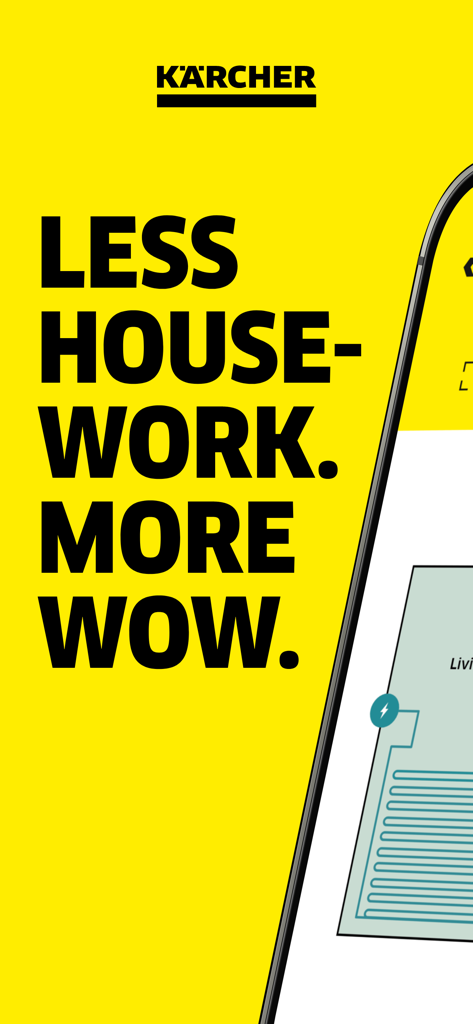 Kärcher Home Robots promotional screen featuring the slogan Less Housework More Wow