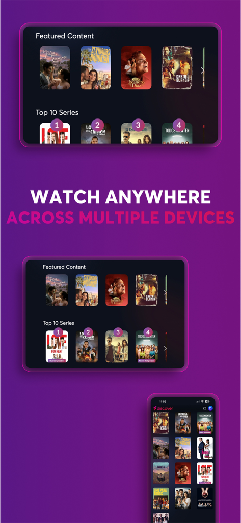 FlixLatino app interface displayed on TV and mobile phone screens with Spanish language content