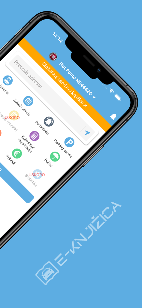 E-Knjižica - E-Knjizica digital vehicle service booklet app interface on a smartphone