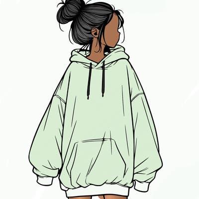 realistic girl with a oversized sweatshirt on and a bun