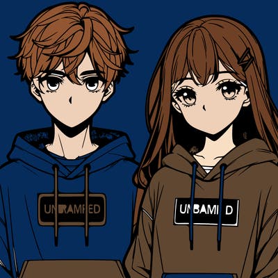 manga guy and girl wearing nike hoodies