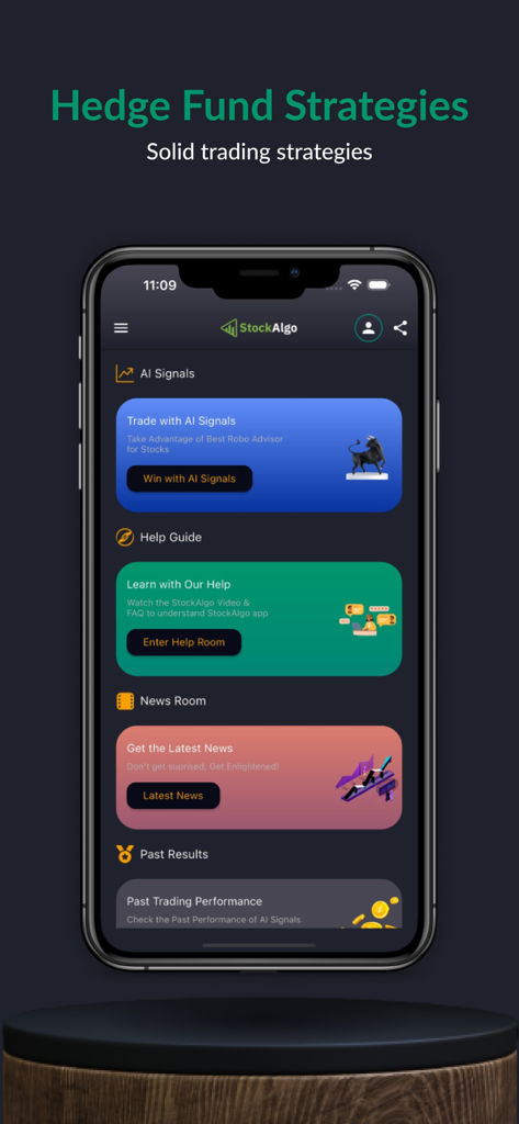 StockAlgo Trading Signals - StockAlgo 거래 신호 앱 대시보드는 AI 신호 및 금융 뉴스 기능을 보여줍니다.