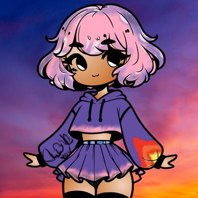 cute femboy with short, fluffy hair that softly frames their face, wearing a cropped hoodie, paired with a flouncy short skirt, and thigh-high stockings