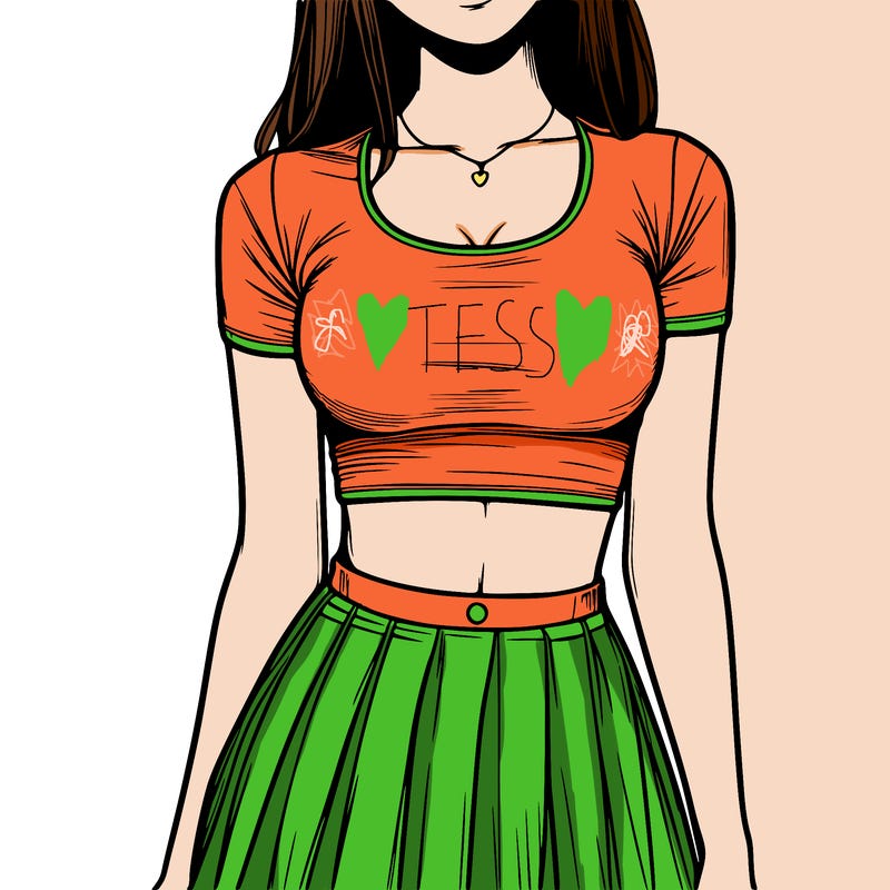 realistic girl wearing crop top and skirt