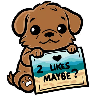 a puppy holding a sign that says 2 likes maybe?
