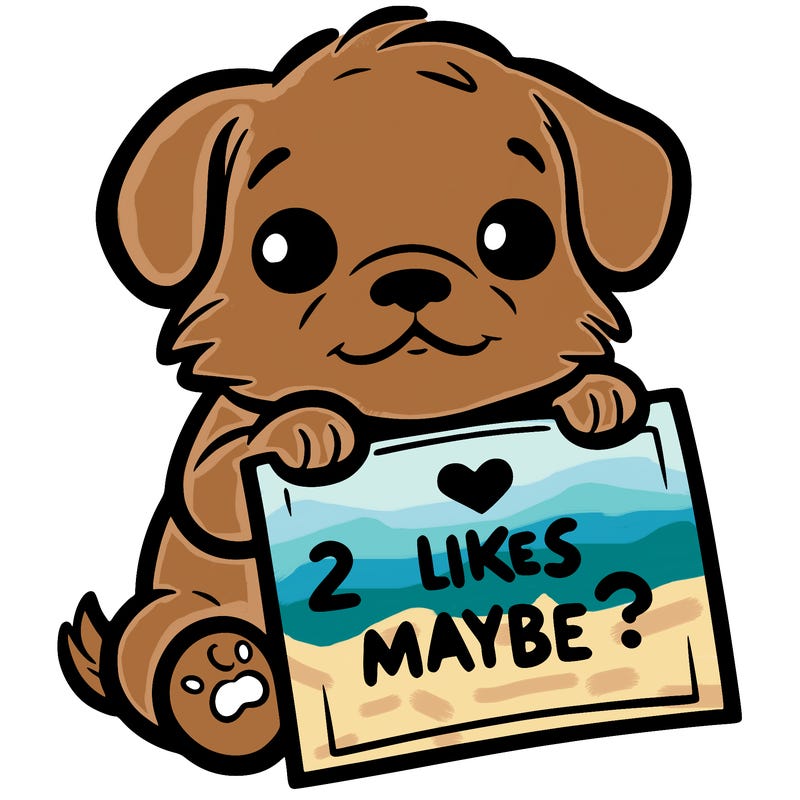 a puppy holding a sign that says 2 likes maybe?