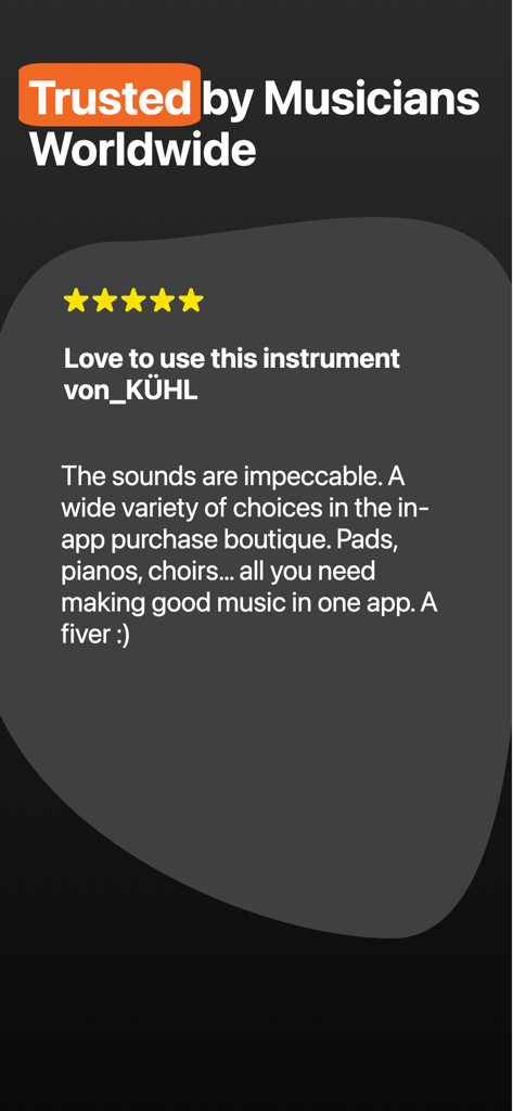 Piano Pro & Drum Music Studio - User review for Piano Pro app with five star rating and positive feedback