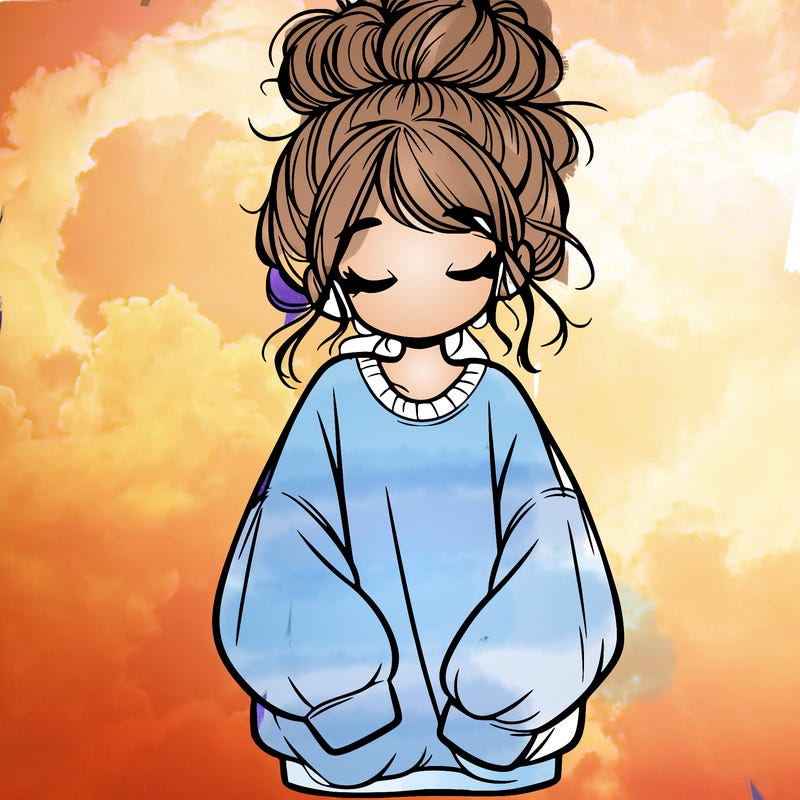 girl with baggy sweatshirt and messy bun