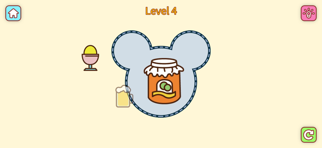 Captura de pantalla del juego de Gallinas Felices mostrando un simple rompecabezas de emparejar para niños pequeños en el Nivel 4.