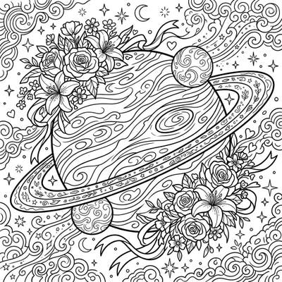 Explore the wonders of the cosmos combined with heartfelt affection in this unique Neptune Mother's Day coloring page. Featuring a celestial body adorned with lush bouquets and intricate cosmic details, it's a stellar way to show appreciation.