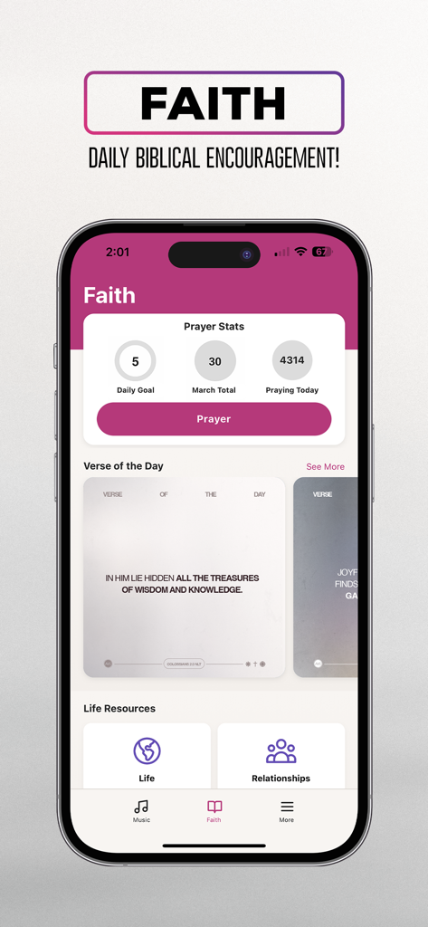 Air1 - Air1 app interface displaying prayer statistics and daily bible verse