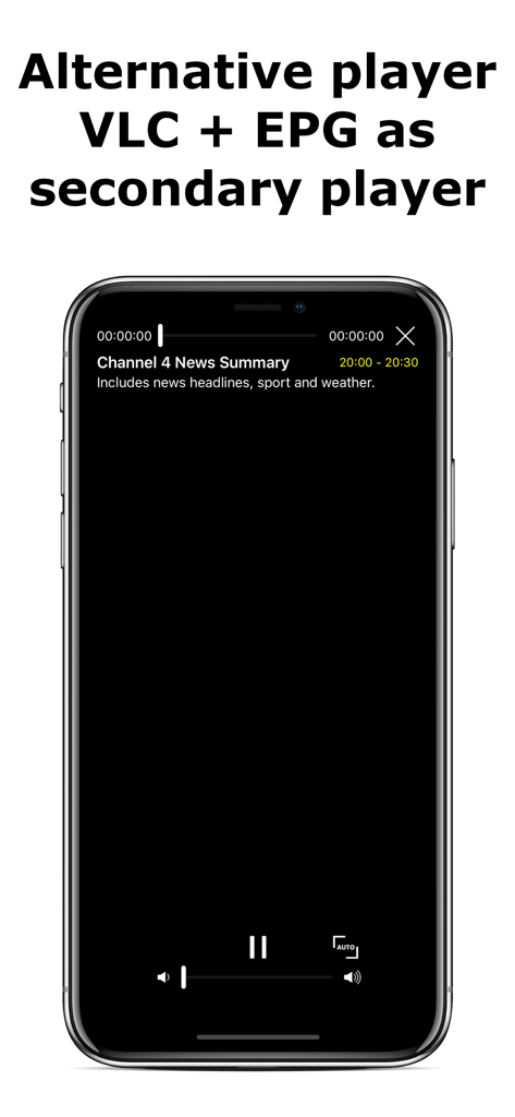 Simple IPTV Playlist - Interfaz de la aplicación Simple IPTV Playlist que muestra el reproductor alternativo VLC y EPG para un canal de noticias