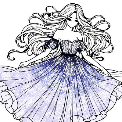 realistic woman wearing a dress that's flowing in the wind