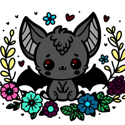 cute bat with flowers