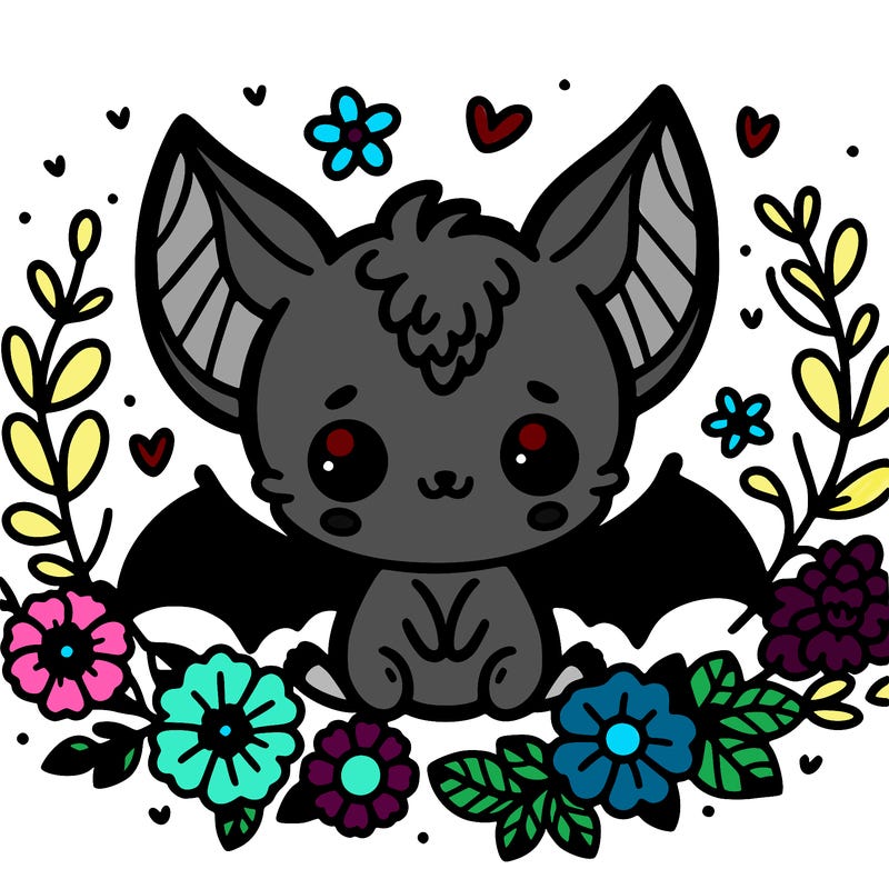 cute bat with flowers