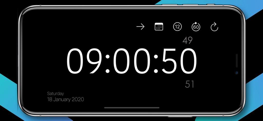 Big Clock - Pro Time Widgets - Relógio digital em tela cheia mostrando horas, minutos e segundos em um smartphone em modo paisagem.