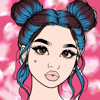 realistic girl with two buns on her hair and lips