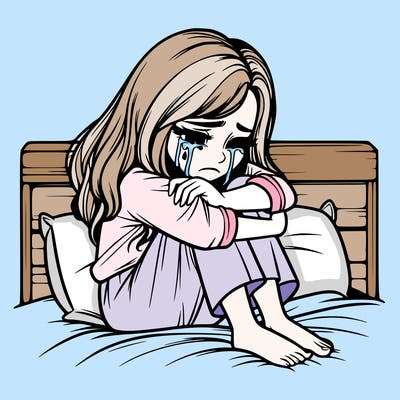 realistic girl crying on her bed over a break up