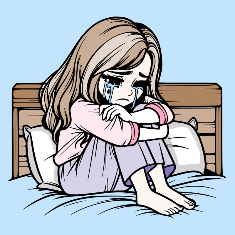 realistic girl crying on her bed over a break up
