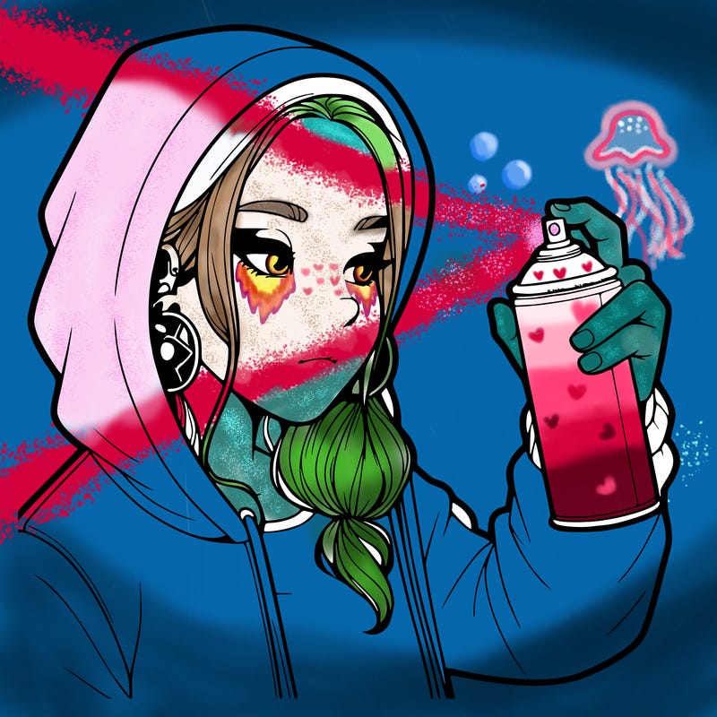 a realistic girl, spray painting