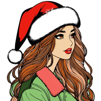 realistic girl in santa hat