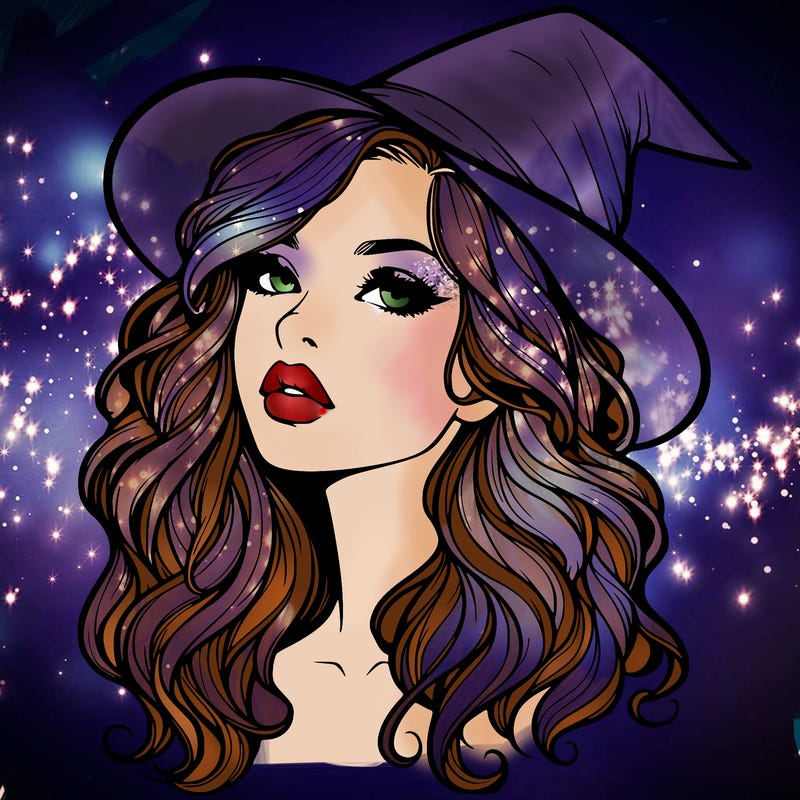 realistic witch girl with wavy hair and lips