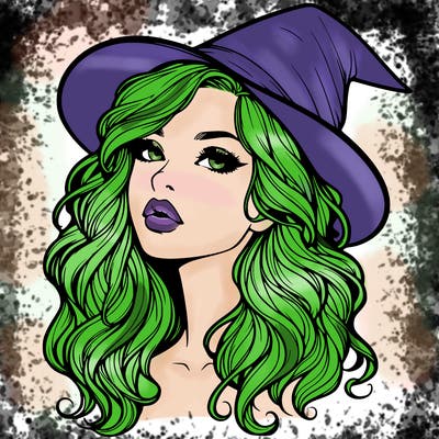 realistic witch girl with wavy hair and lips