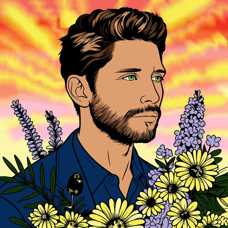 man with flowers realistic