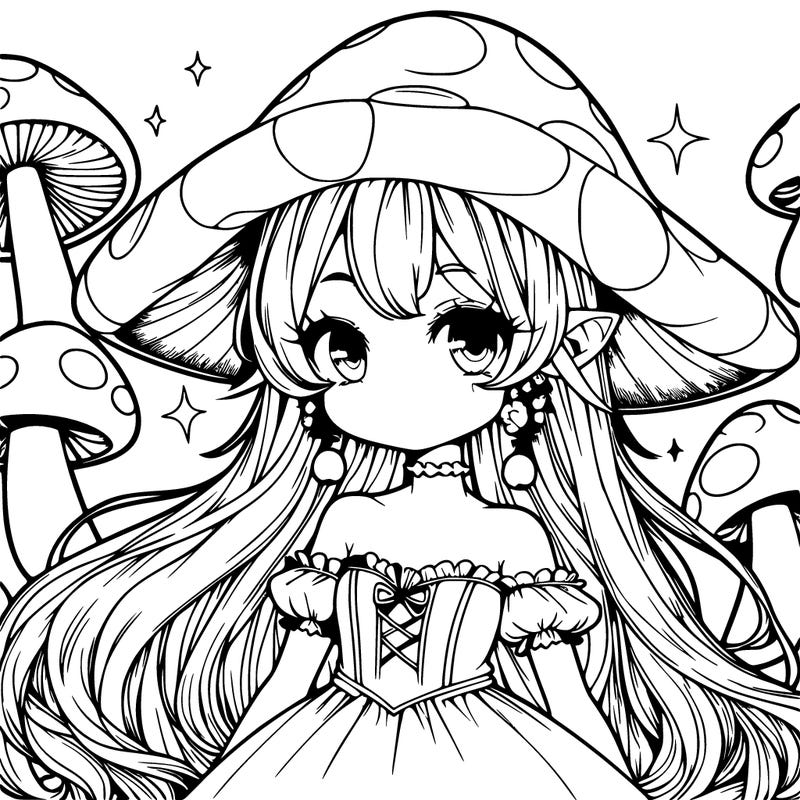 a magical mushroom girl realistic anime