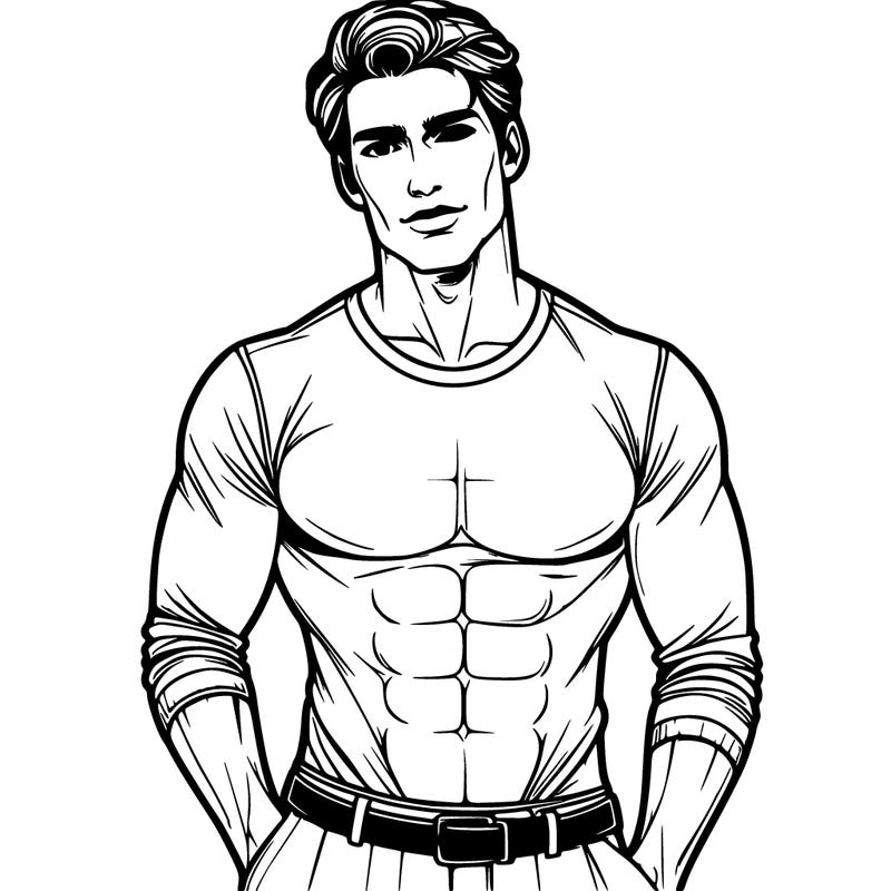 handsome realistic man with short hair with a six pack that shows through his shirt