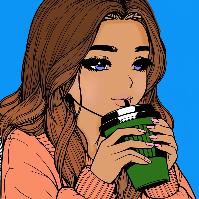 realistic girl drinking coffee