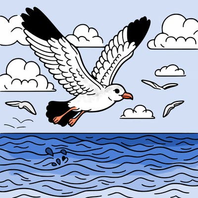 seagull flying above the water