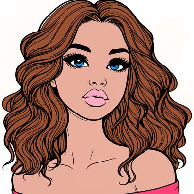 realistic girl with wavy hair and lips