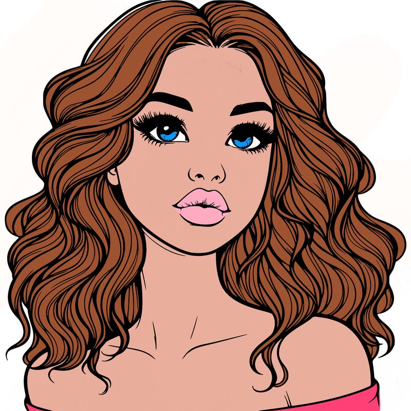 realistic girl with wavy hair and lips