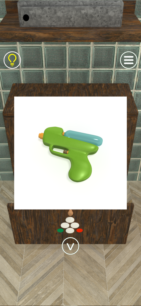 Pistola ad acqua giocattolo verde utilizzata come oggetto in un puzzle di escape room