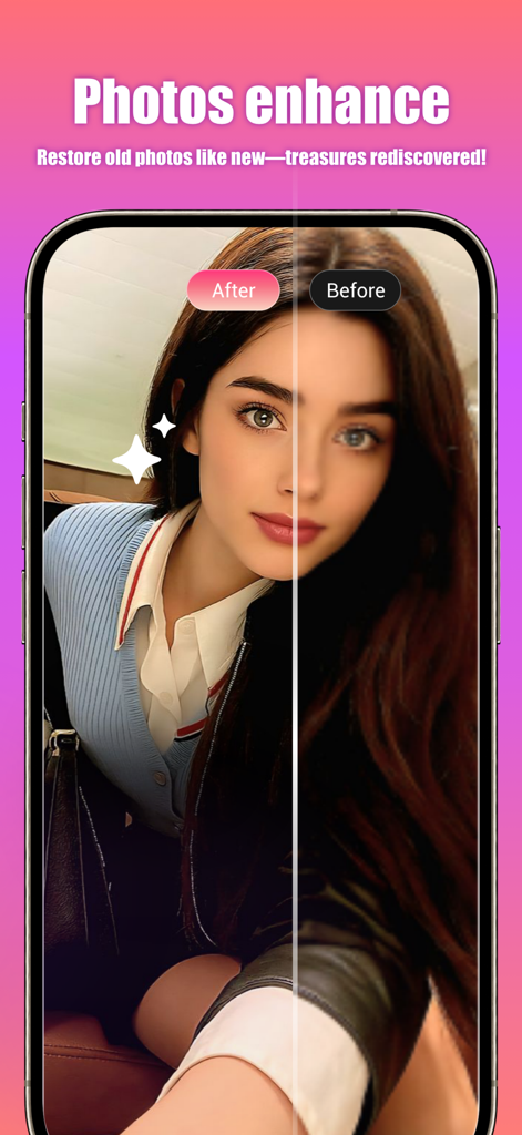 Savia AI: Style Swap&Fun Video - Before and after comparison of a portrait restored using AI photo enhancement.