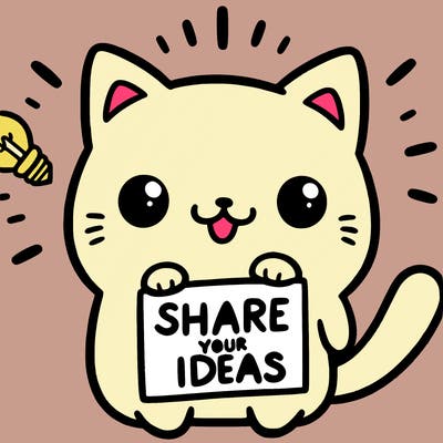 a cute cat saying share your ideas