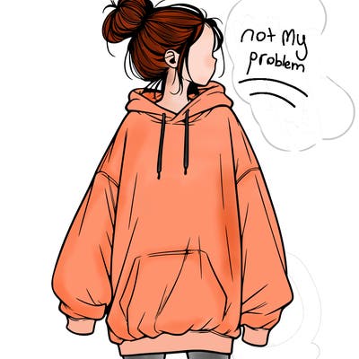 realistic girl with a oversized sweatshirt on and a bun