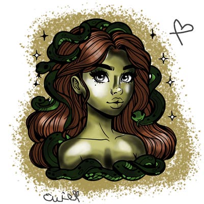 realistic girl with snakes as hair